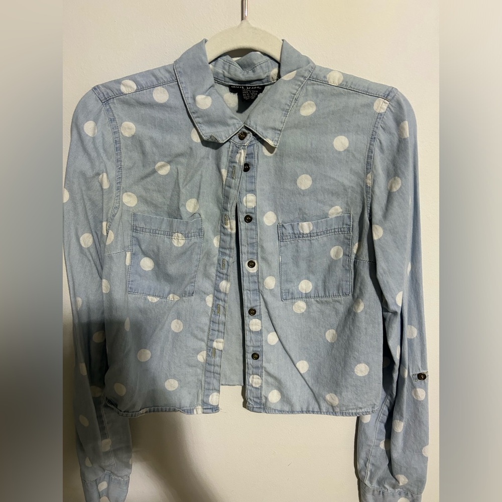 CHAMBRAY Small POLKA DOT CROPPED SHIRT